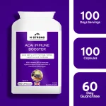 M Strong Acai Immune Booster supplement, 100 capsules providing 100 servings, backed by a 60-day money-back guarantee