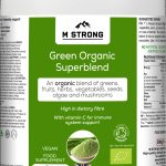 Green Organic Superblend with 5 green foods, vegetables, fruits, berries, herbs, algae, mushrooms and seeds organic vegan, halal, kosher approved