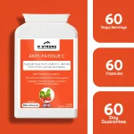 M STRONG Anti-Fatigue C vitamin C supplement showing 60 capsules, 60 days supply and 60-day guarantee