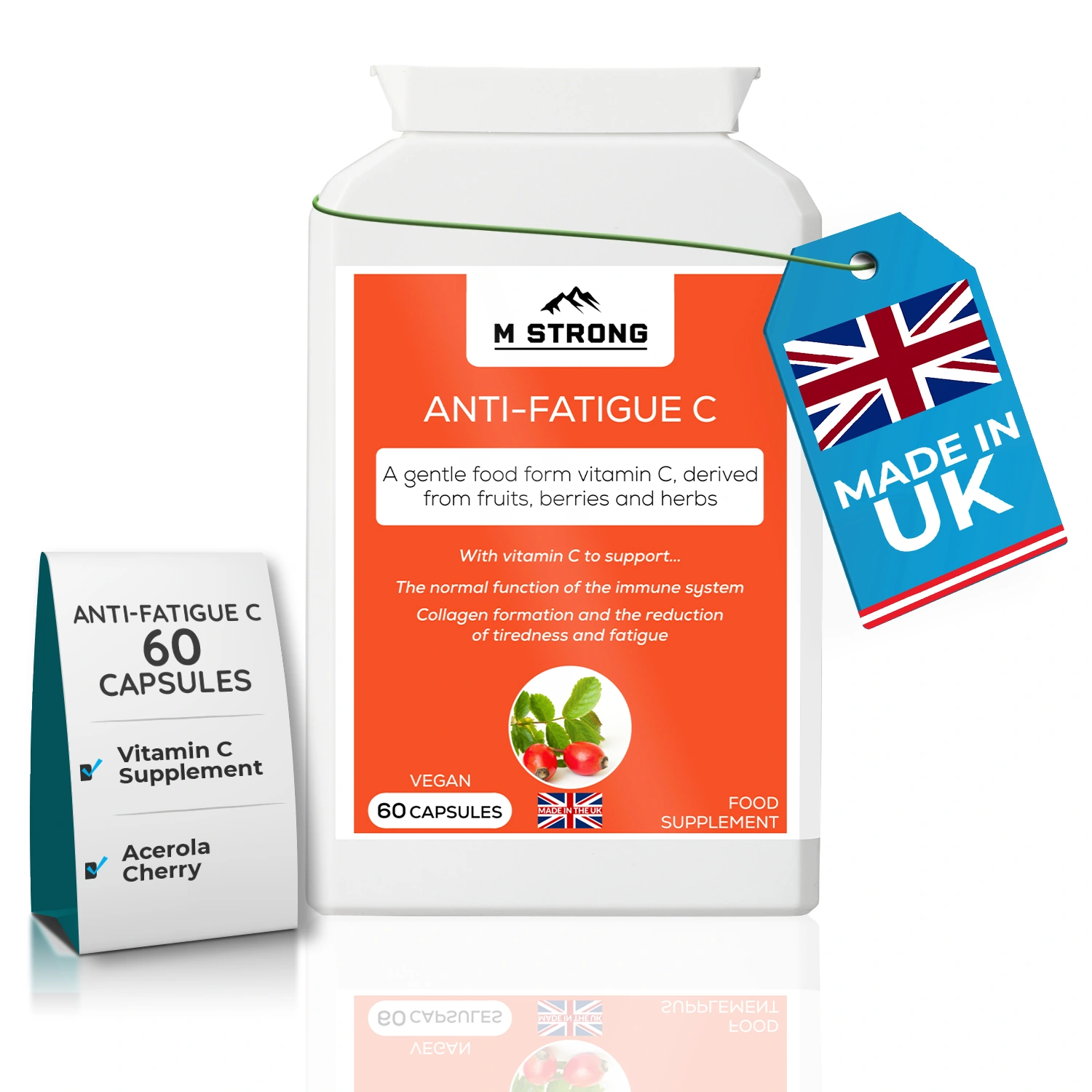 M STRONG Anti-Fatigue C vitamin C supplement, 60 capsules, food-based formula made in the UK
