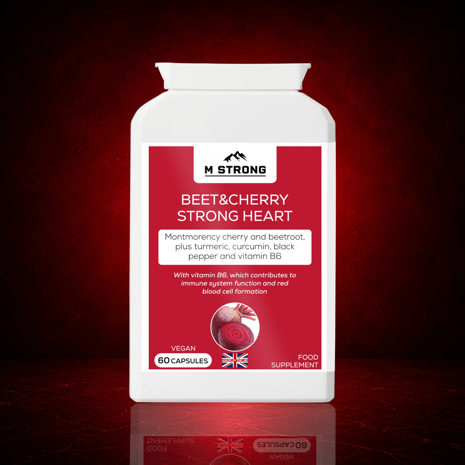 M Strong Beet and Cherry Strong Heart supplement for heart health vegan formula made in UK
