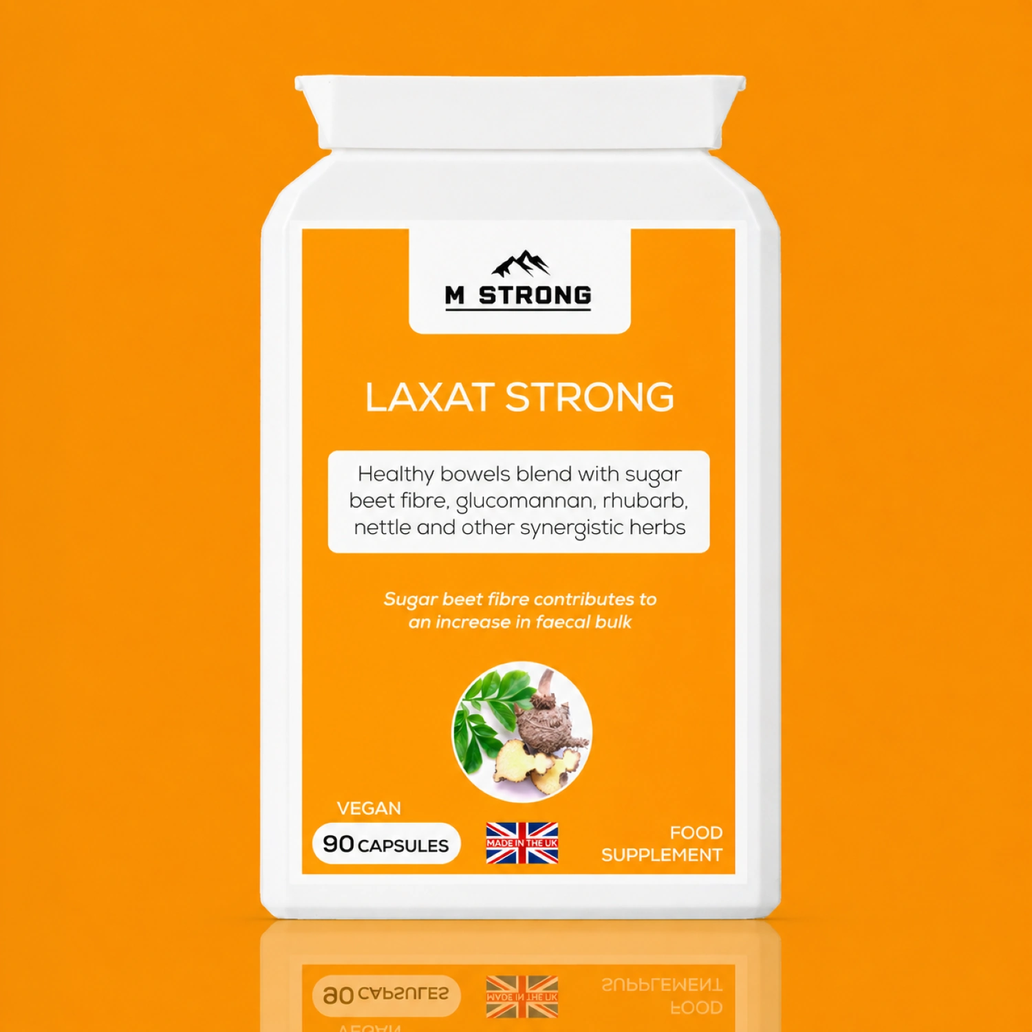 M Strong Laxat Strong bowel support supplement 90 capsules fibre herbal blend
