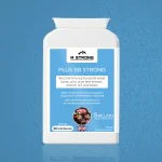 M Strong PLUS 5B STRONG probiotic supplement hero image, vegan capsules with 5 billion viable organisms, Saccharomyces boulardii, olive leaf extract, vitamin D3 and biotin, made in the UK