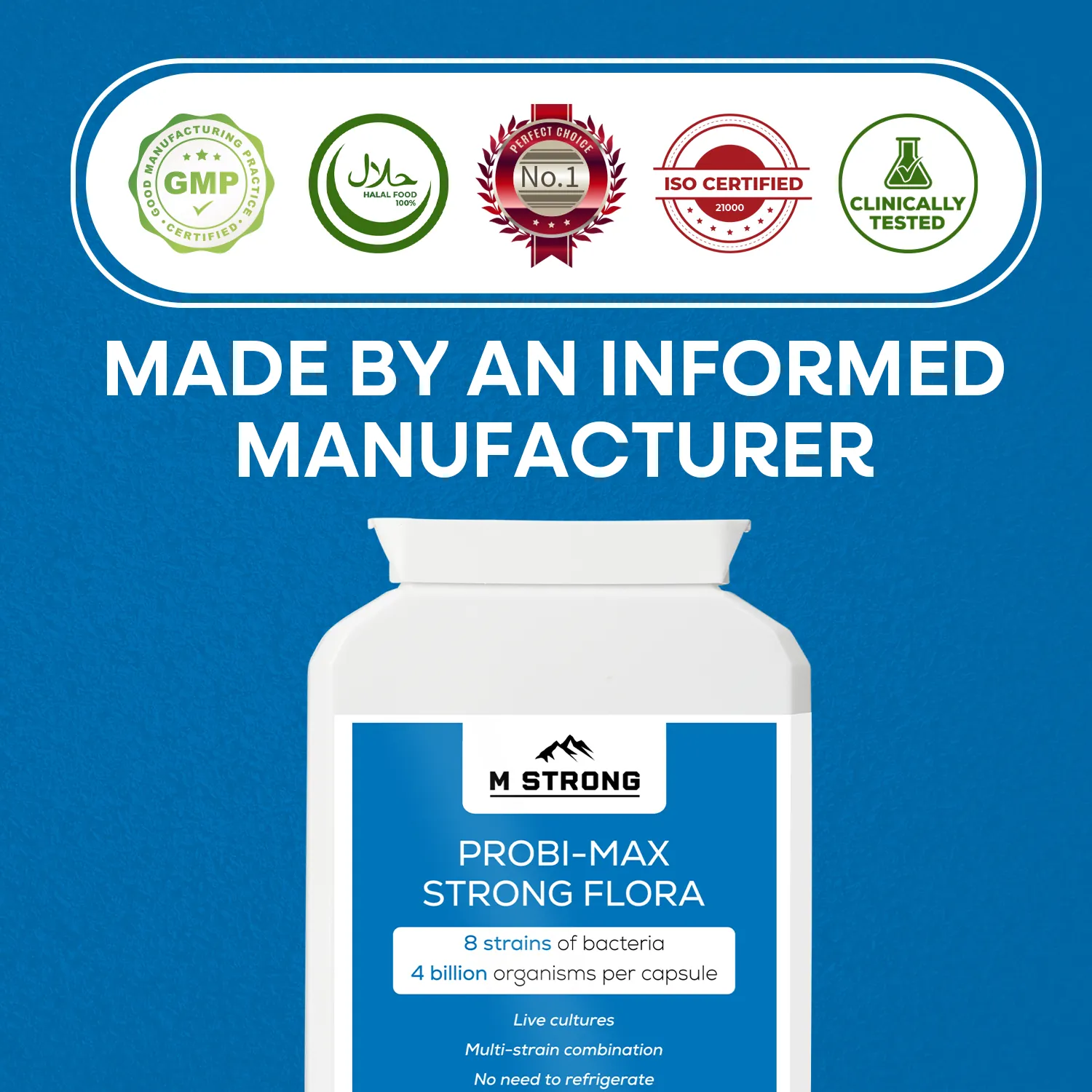 M STRONG Probi-Max Strong Flora probiotic made by GMP and ISO certified manufacturer with halal certification