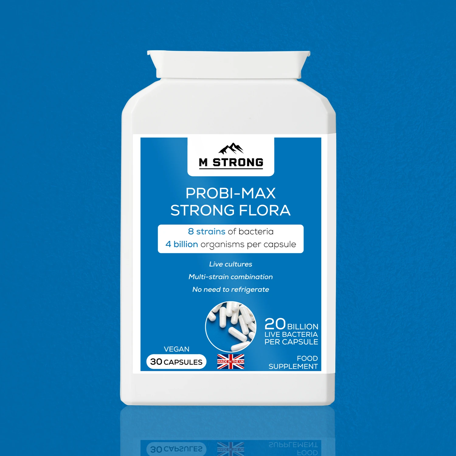 M STRONG Probi-Max Strong Flora probiotic supplement with 20 billion live bacteria per capsule