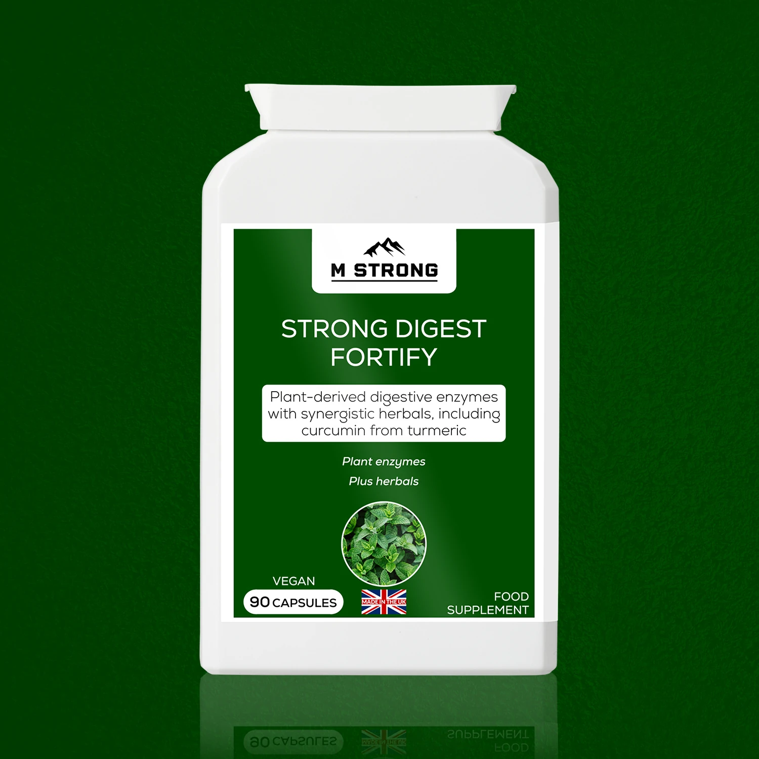 STRONG DIGEST FORTIFY digestive enzymes supplement with plant-based enzymes and herbal support, vegan, made in the UK