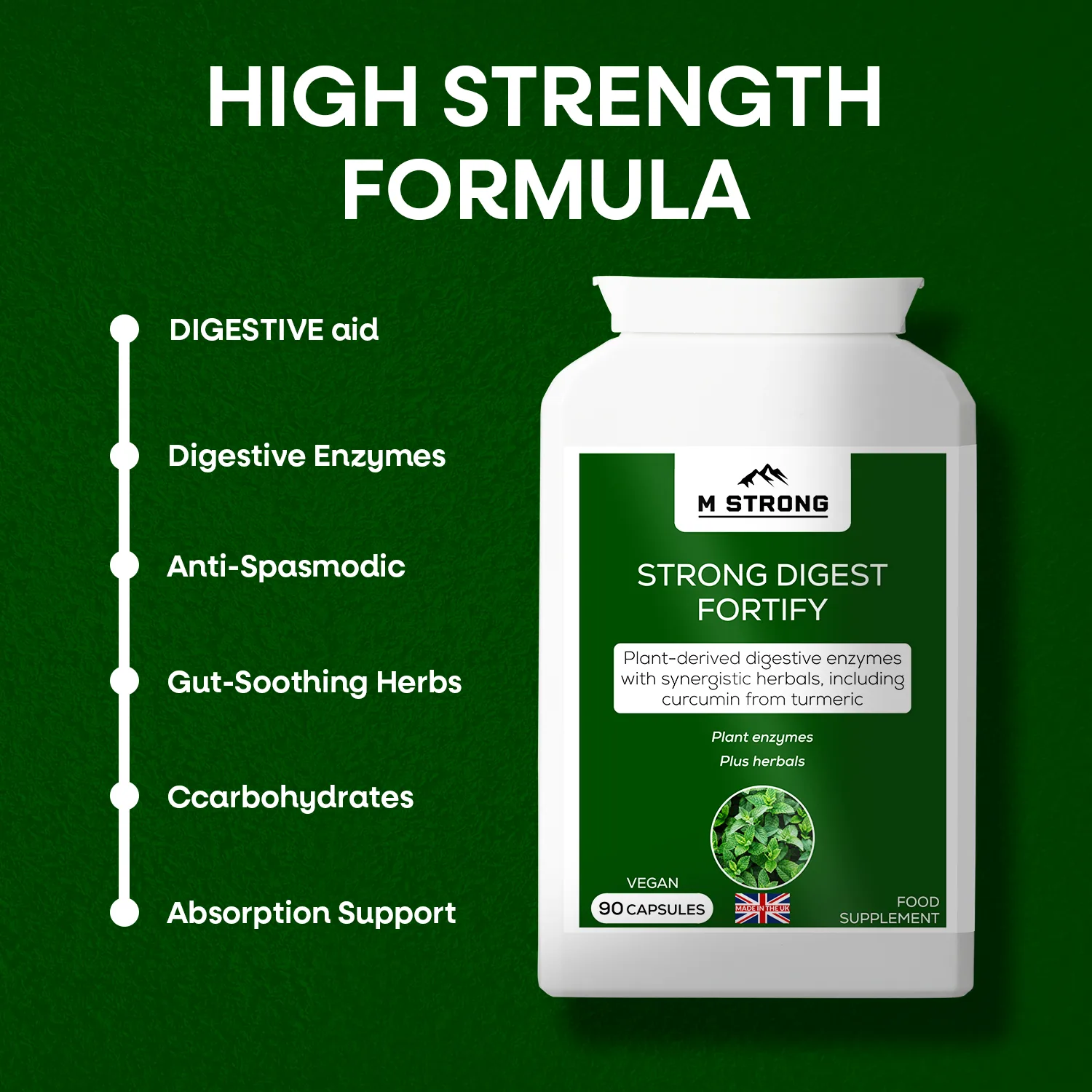 STRONG DIGEST FORTIFY high strength digestive enzyme formula with gut-soothing herbs and absorption support