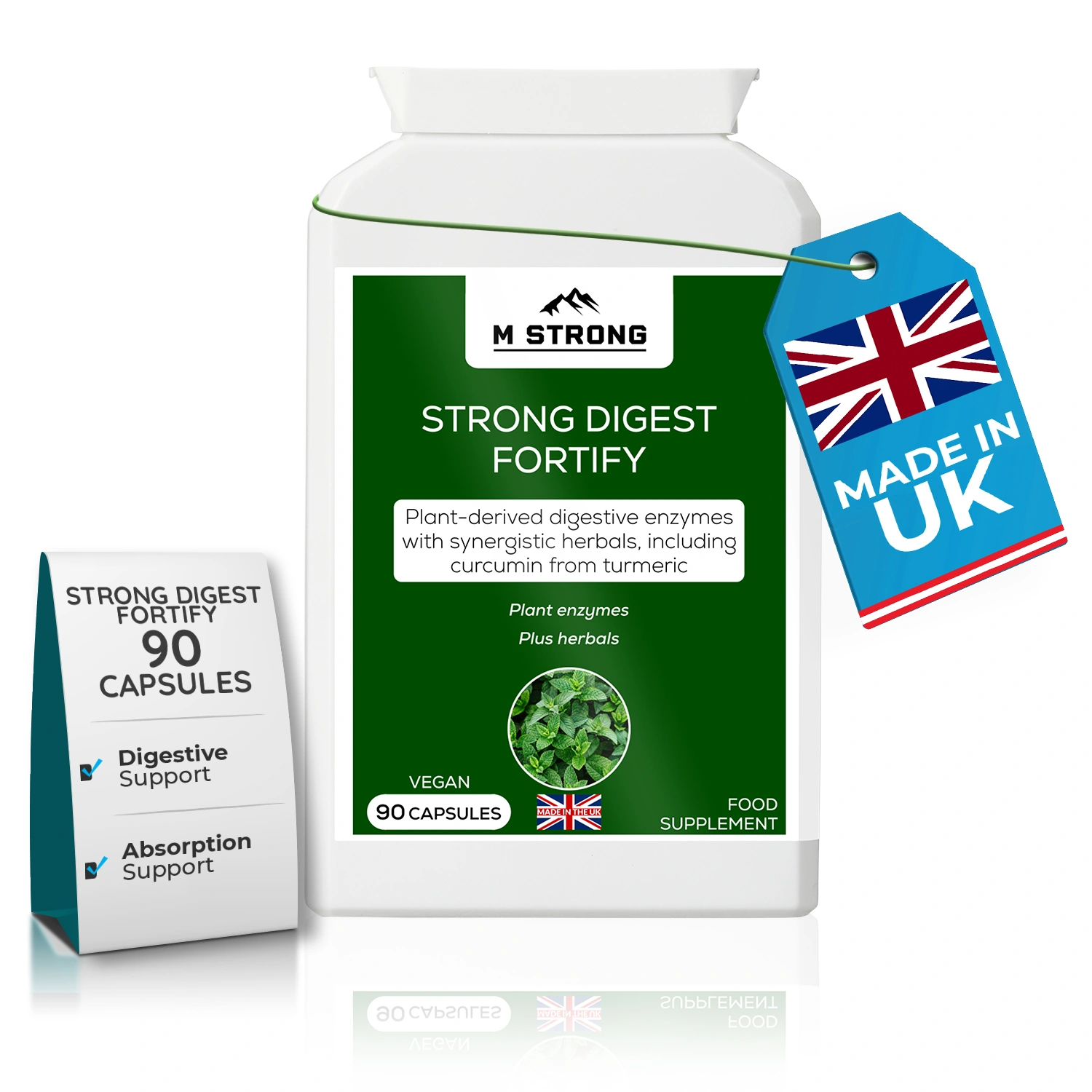 M Strong STRONG DIGEST FORTIFY digestive enzyme supplement made in the UK, supporting digestion and absorption