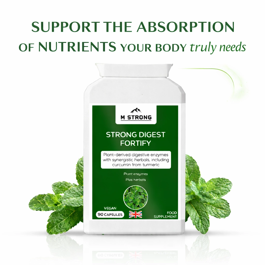 Digestive enzyme supplement supporting nutrient absorption with plant-derived enzymes and herbal ingredients