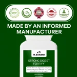 STRONG DIGEST FORTIFY quality certifications showing GMP, ISO, Halal and clinically tested manufacturing standards