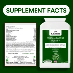 STRONG DIGEST FORTIFY supplement facts label showing ingredients, digestive enzymes and herbal formula, made in the UK