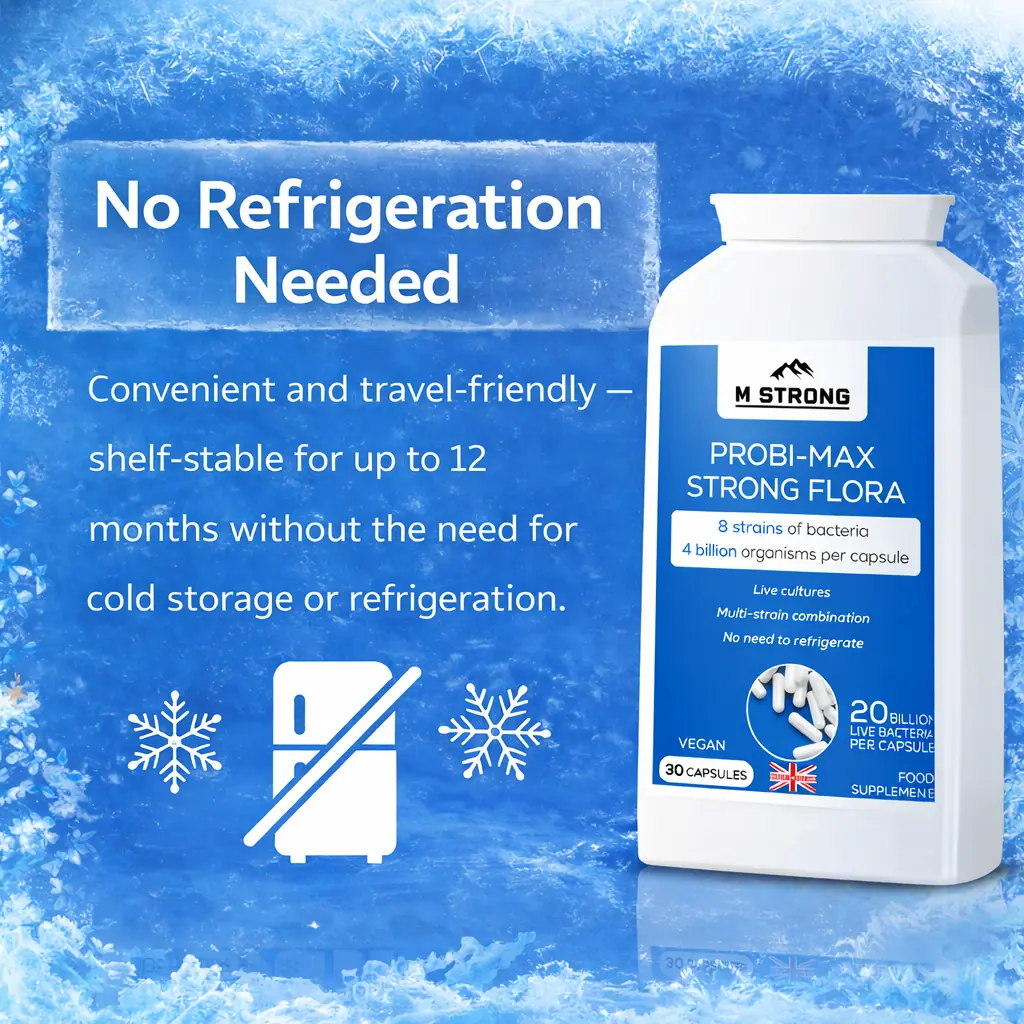 alt="ProBio MAX Strong Flora vegan probiotic supplement bottle – 20 billion live cultures, no refrigeration needed