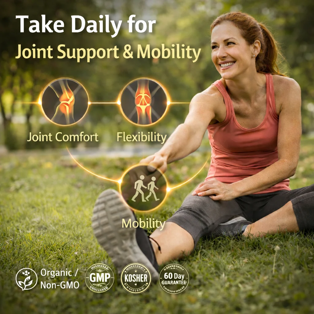 Lifestyle image showing daily use of M STRONG Turmeric Strong for joint comfort, mobility and long-term wellbeing