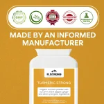 M STRONG Turmeric Strong supplement bottle with GMP, ISO certified, Halal and clinically tested quality badges