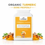 M STRONG Turmeric Strong supplement with organic turmeric root and powder, 90 vegan capsules, made in the UK