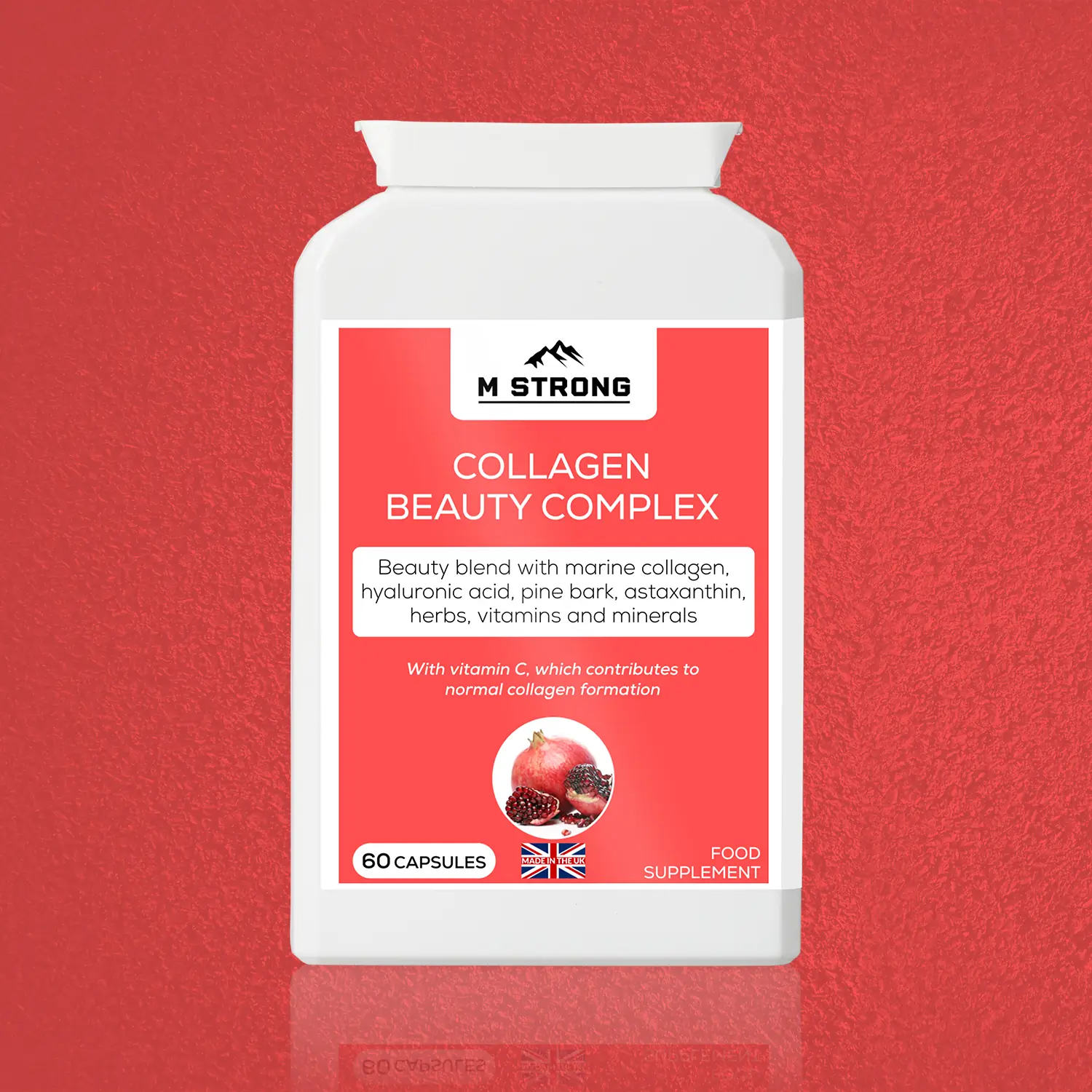 M Strong Collagen Beauty Complex 60 capsules with marine collagen, hyaluronic acid, pin bark, astaxanthin, gmp certified