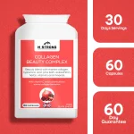 M STRONG Collagen Beauty Complex supplement pot showing 60 capsules, 30-day supply and 60-day guarantee
