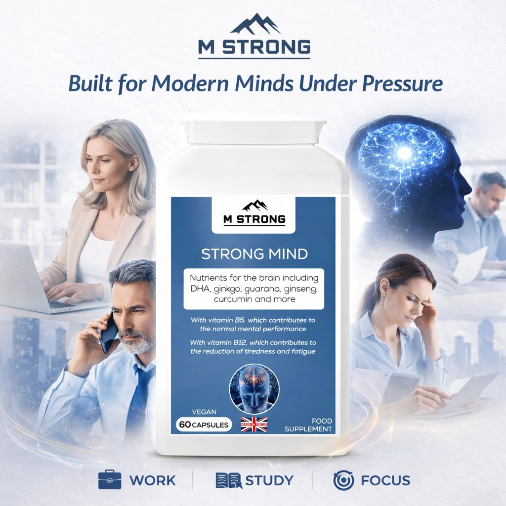 STRONG MIND natural nootropic supplement supporting focus, clarity and mental performance for work and study