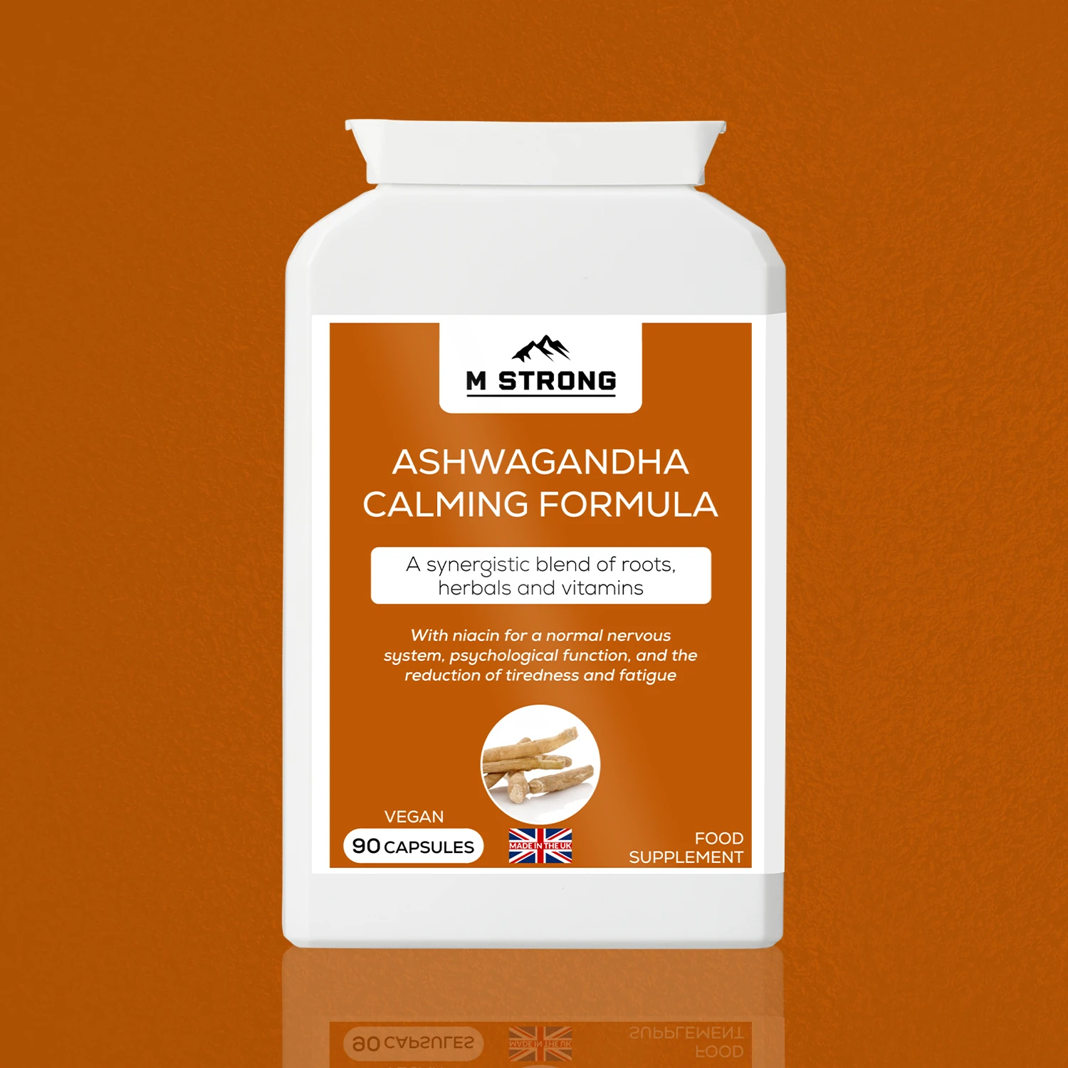 M STRONG Ashwagandha Calming Formula – UK made vegan supplement supporting calm, nervous system and fatigue reduction