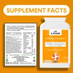 M STRONG Strong Immunity supplement facts panel showing vitamin C blend, full ingredients list and nutrition values