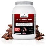 Post Gym Pro recovery supplement by M Strong with chocolate flavour, supporting muscle recovery and post-workout performance