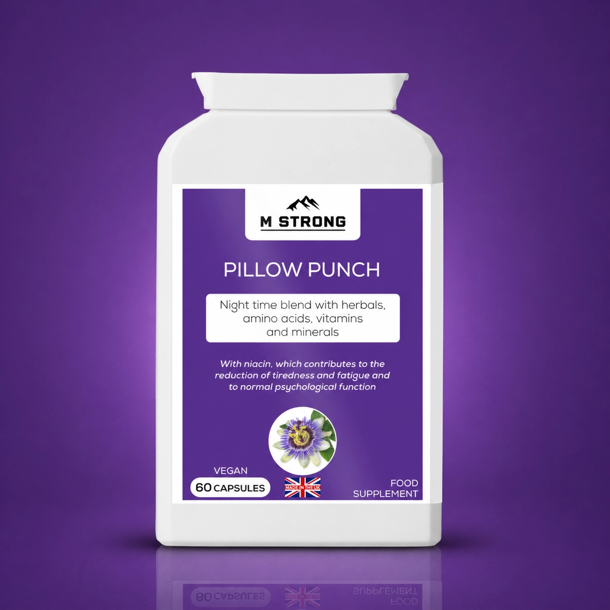 M STRONG Pillow Punch night time supplement for sleep support, relaxation and stress balance UK