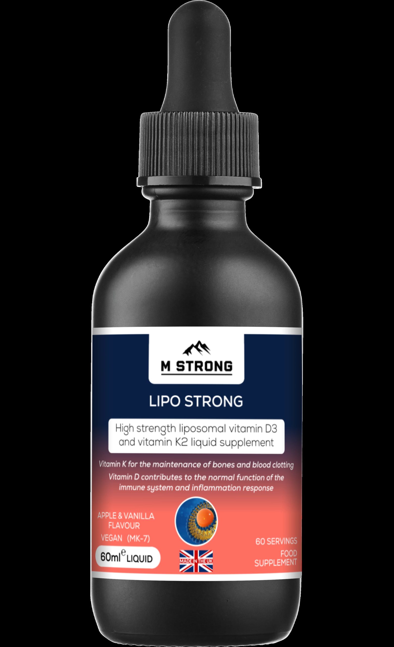 LIPO STRONG liposomal vitamin D3 + K2mk7 3 times higher absorption, halal, kosher, vegan, non gmo