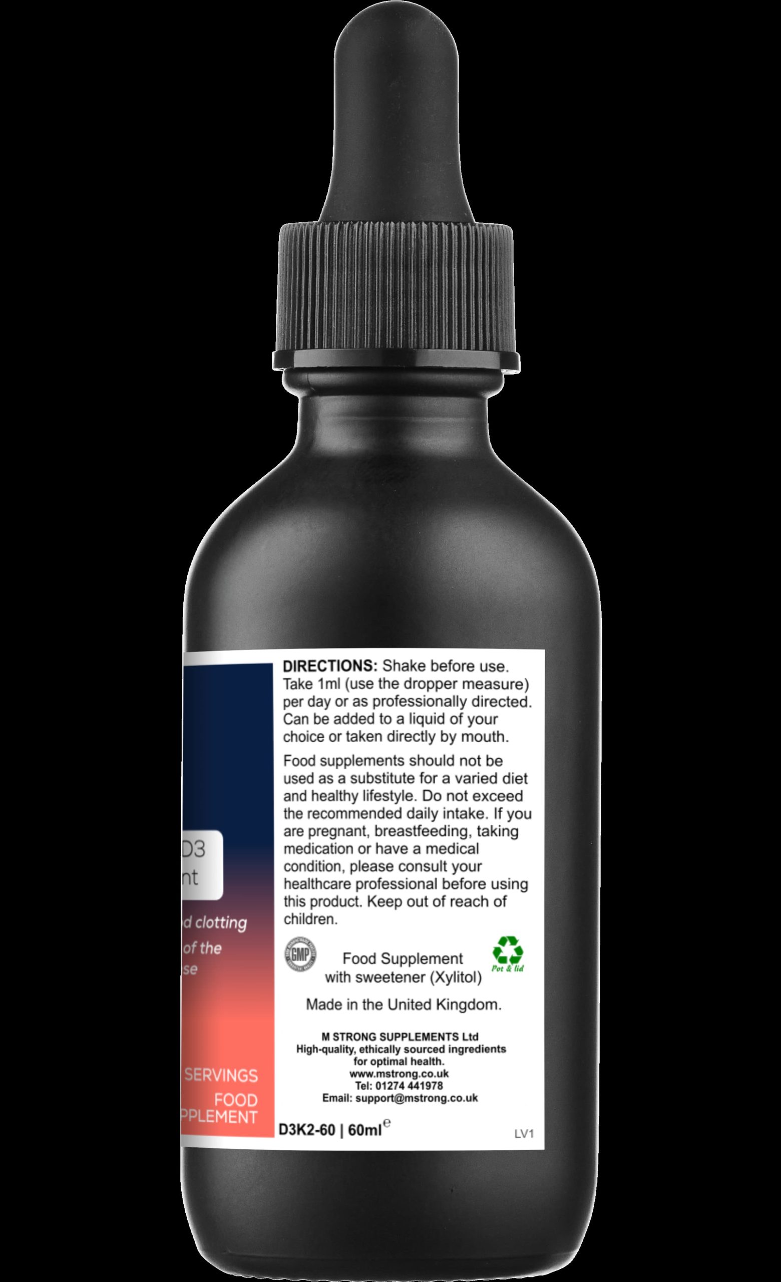 left side of the pot of liposomal vitamin d3 +k2mk7 three times higher absorption with xylitol