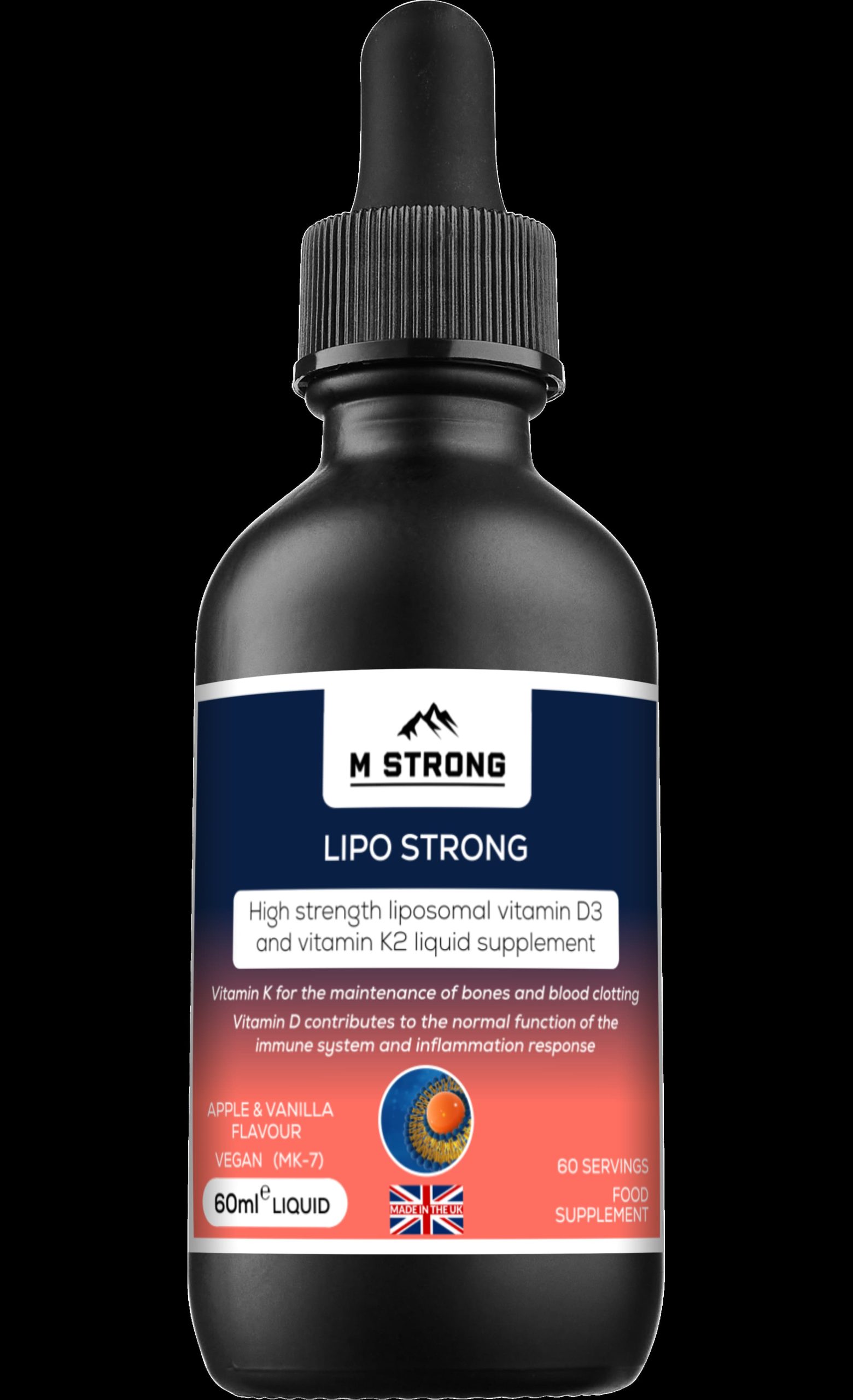 LIPO STRONG liposomal dropper vitamin d3 from algae + k2mk7 with xylitol, 3 times higher absorption, halal and kosher certified, suitable for vegan