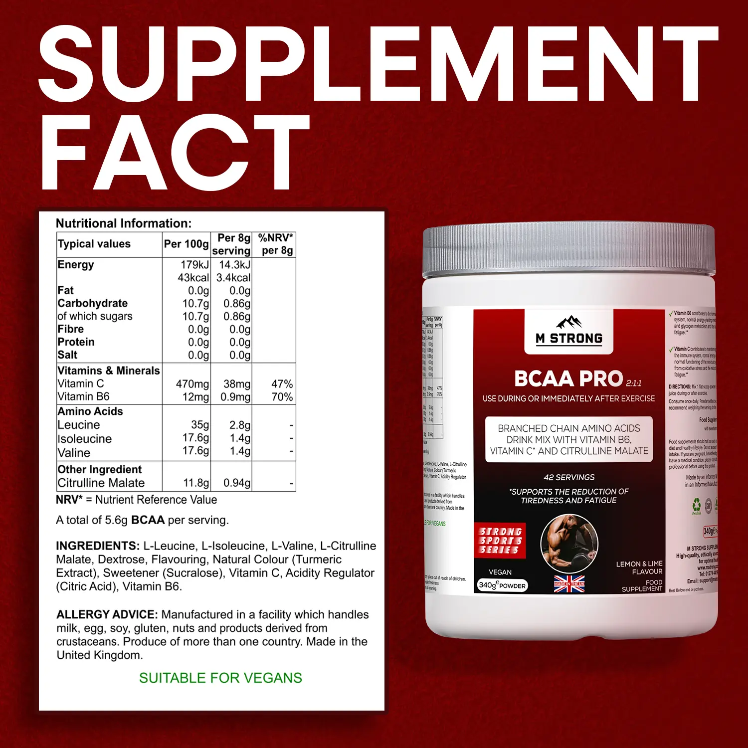 BCAA PRO - Support Muscle Growth and Recovery-100% Made in UK, Halal, Kosher