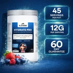 HYDRATE PRO sports hydration supplement with 45 servings, produced in an Informed Sports accredited facility.