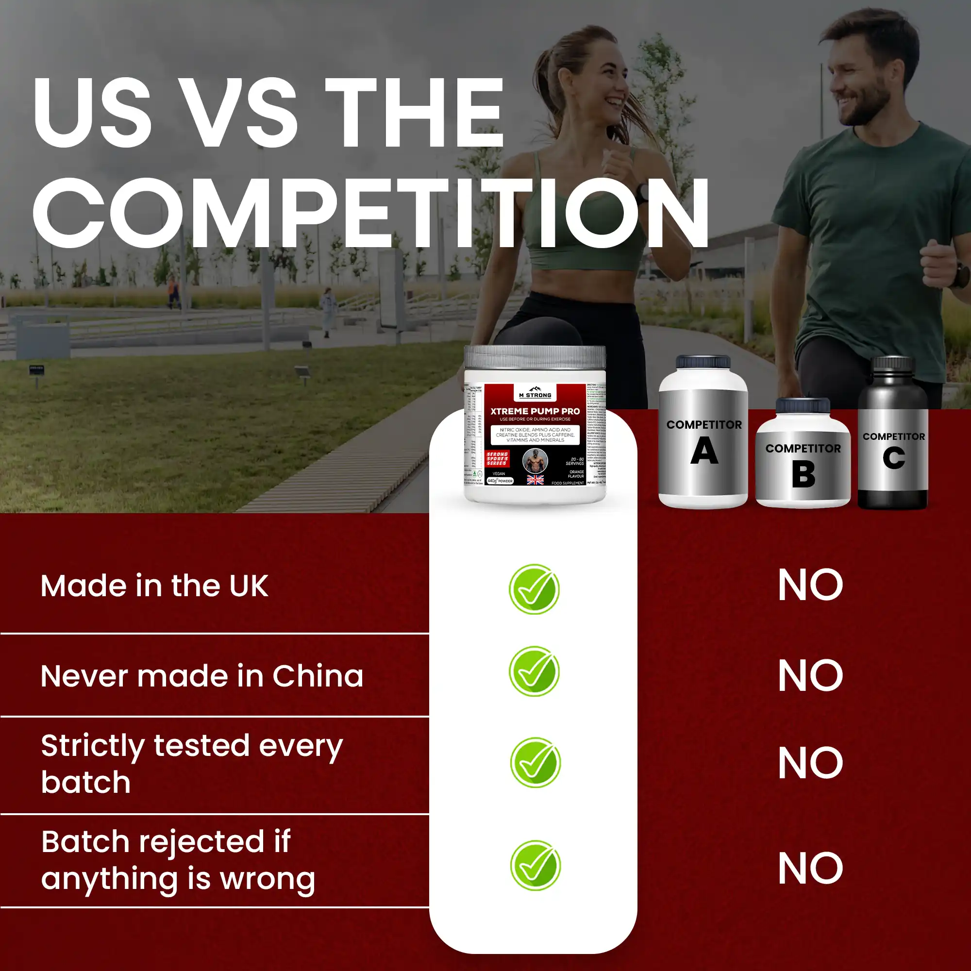 m-strong-xtreme-pump-pro-pre-workout-vs-competition (1) Comparison graphic showing M STRONG Xtreme Pump Pro versus standard pre-workout supplements