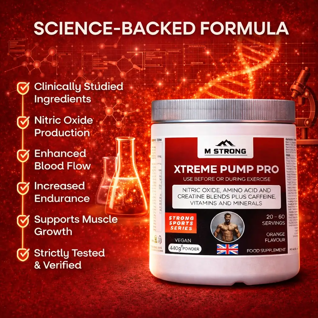 M Strong Xtreme pump pro science backed formula, clinically studied and strictly tested