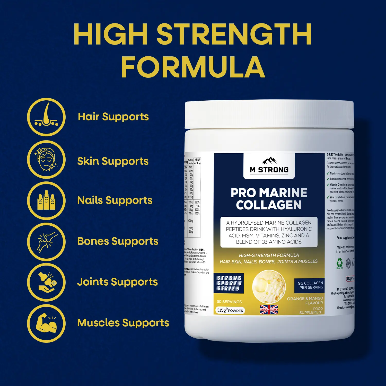 M STRONG PRO hydrolysed MARINE COLLAGEN with msm, hyaluronic