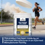 m strong pro marine collagen showing women athlete running on the running track