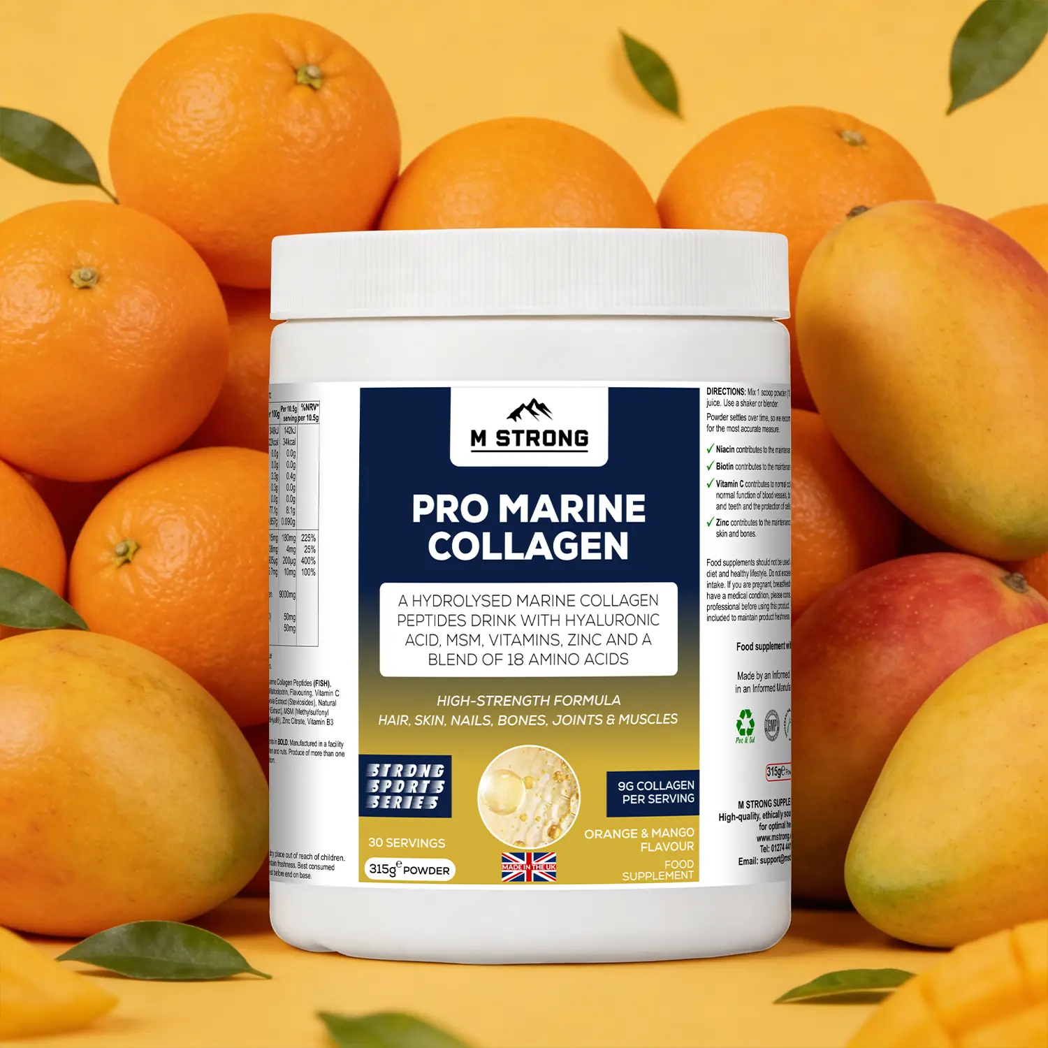 M STRONG PRO MARINE COLLAGEN with oranges and mangos